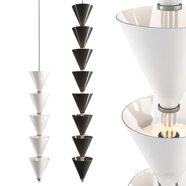 Modern Black And White Conical Pendant Lights With Stacked Design And Elegant Shade 3d model 