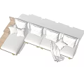 Modern Sectional Sofa with Plush Cushions Wooden Legs and Throw Blanket