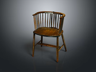 Vintage Wooden Single Chair With Curved Slat Backrest And Solid Wood Seat Design 3d model