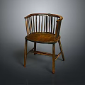 Vintage Wooden Single Chair With Curved Slat Backrest And Solid Wood Seat Design