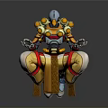 Mechanical Character in Sitting Pose With Golden Red Armor Helmet And Hands in Mudra