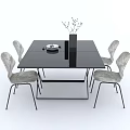 Modern Dining Table Set With Black Table Four Gray Chairs Vase And Round Tray 3d model