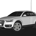 White Audi SUV Parked On Road With Mountains Trees And Red Flowers