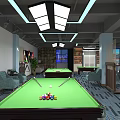 Modern Billiard Room Interior Design With Green Felt Tables Comfortable Chairs And Lighting