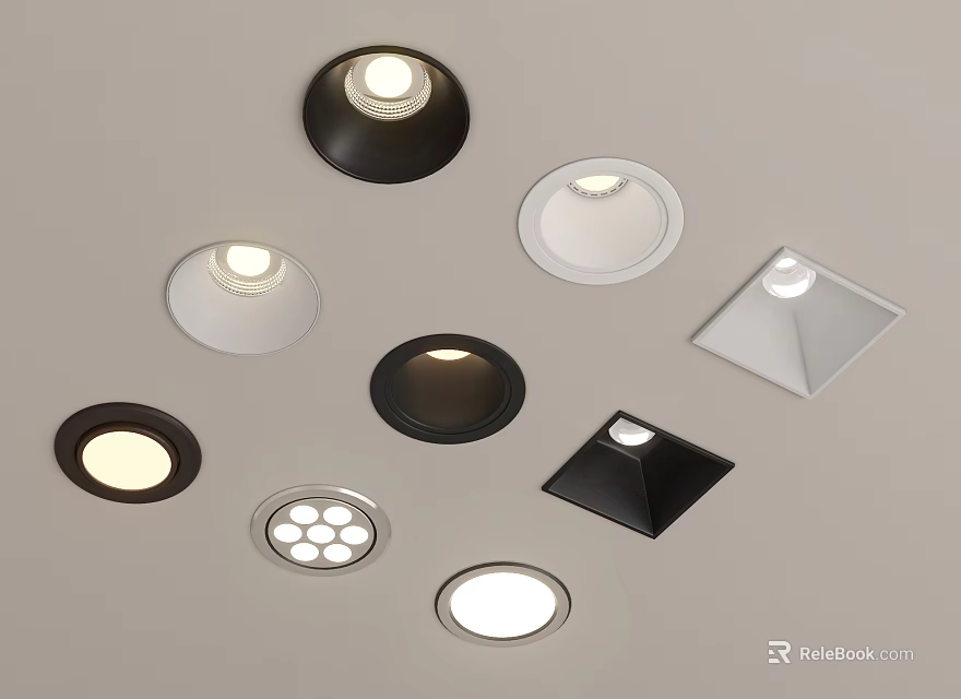 Modern Stylish Recessed Spotlights With Different Shapes Colors For Ceiling Lighting 3d model 