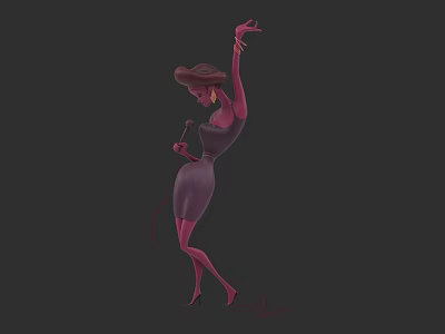 Elegant Woman In Purple Dress Dancing With Microphone And High Heels 3d model