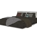 Modern Upholstered Double Bed With Gray Bedding Decorative Pillows And Patterned Blanket 3d model