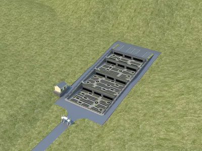 Large Facility Aerial View With Arranged Structures And Small Building On Green Grassland 3d model