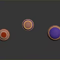 Three Decorative Sculpted Pink Vases With Red Blue Purple Top And Base Design Details
