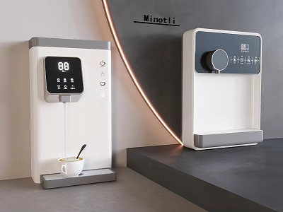 Modern White and Gray Water Dispensers with Digital Display and Sleek Design for Home Use 3d model