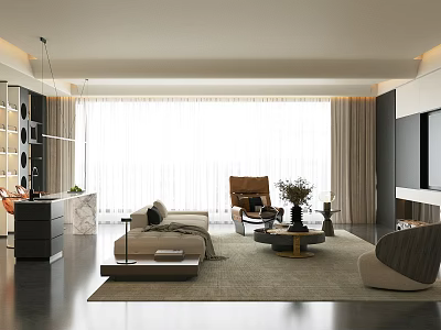 Modern Living Room Interior Design With Sofa Coffee Table Armchair And Curtains 3d model
