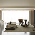 Modern Living Room Interior Design With Sofa Coffee Table Armchair And Curtains