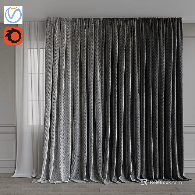 Elegant Modern Gray Velvet Curtain For Living Room Window Light Filtering Decorative Design 3d model 