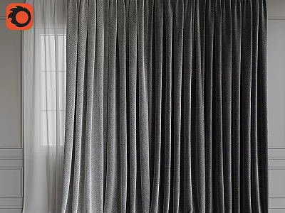Elegant Modern Gray Velvet Curtain For Living Room Window Light Filtering Decorative Design 3d model