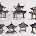 Traditional Chinese Landscape Pavilion With Classic Roof Wooden Structure And Various Designs