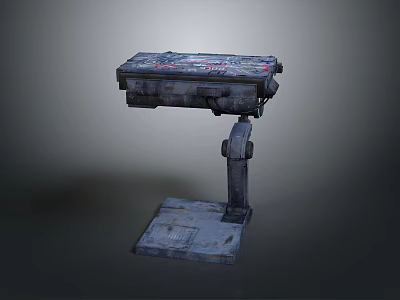 Weathered Industrial Metal Mechanical Console With Graffiti Surface And Sturdy Base 3d model