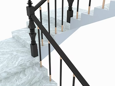 Modern Staircase With White Marble Steps Black Railing And Gold Accents 3d model
