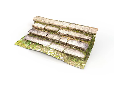 Weathered Stone Steps With Moss Covered Slabs And Green Grass 3d model
