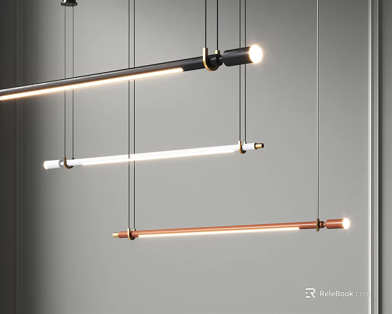 Modern Linear Pendant Lights With Black White Copper Metal Design Hanging In Contemporary Interior 3d model 