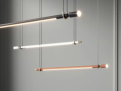 Modern Linear Pendant Lights With Black White Copper Metal Design Hanging In Contemporary Interior 3d model