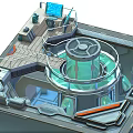 Advanced Research Laboratory With Central Circular Reactor Control Panels and Computer Stations