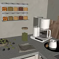 Transparent Glass Spice Jars on Wall Mounted Rack in Modern Kitchen Countertop with Organized Spices