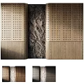 Perforated Wooden Background Wall Design With Rock Texture And Color Variations