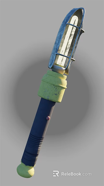 Outdoor Light Fixture With Yellow Base Blue Pole And Metal Top Structure 3d model 