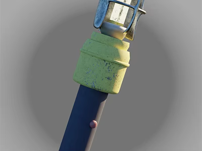 Outdoor Light Fixture With Yellow Base Blue Pole And Metal Top Structure 3d model