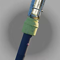 Outdoor Light Fixture With Yellow Base Blue Pole And Metal Top Structure