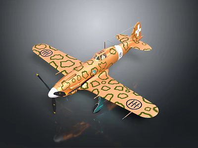 Space Aviation Model Airplane Featuring Leopard Print Design Orange Yellow Hue And Cross Tail Emblem 3d model