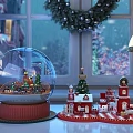 Festive Christmas Tabletop Decorations With Snow Globe Small Houses And Tree