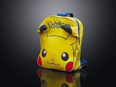 Yellow Pikachu Backpack With Cartoon Design Black Ears Red Cheeks And Pokémon Logo 3d model