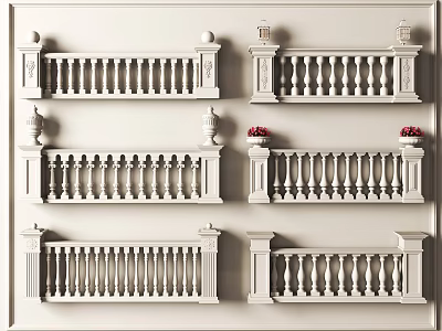 Decorative White Architectural Balustrades With Ornate Finials And Spindle Designs 3d model