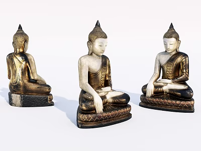 Traditional Buddha Sculptures in Sitting Posture with Intricate Details and Three Angles 3d model