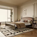Modern Bedroom Interior Design With Bed Nightstand Rug And Wall Art