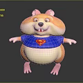 Cute Cartoon Hamster Game Movie Character In Blue Superman Shirt With Big Belly