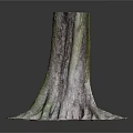 Tree Stump Sculpture With Textured Surface Green Brown Tones Root Like Base On Black Background