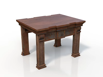 Classic Solid Wood Furniture Table With Intricate Carved Legs And Elegant Design 3d model