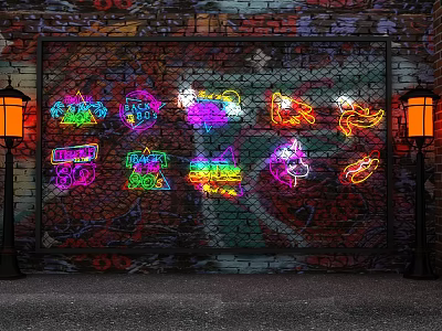 Modern Decorative Light Neon Light Meichen Street Telephone Booth 3d model