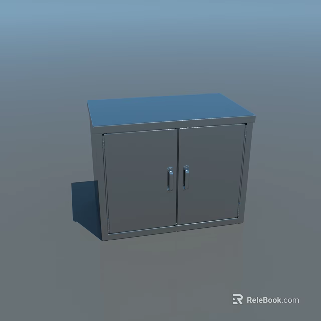 Metal Storage Cabinet With Double Doors And Flat Top Handle Design 3d model 