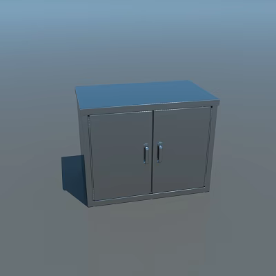 Metal Storage Cabinet With Double Doors And Flat Top Handle Design 3d model
