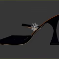 Elegant Pointed Toe High Heels With Black Upper Orange Insole Ankle Strap And Rhinestone Heel