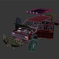 Red Modified Off-Road Vehicle With Open Doors Hood Roof Rack And Large Tires