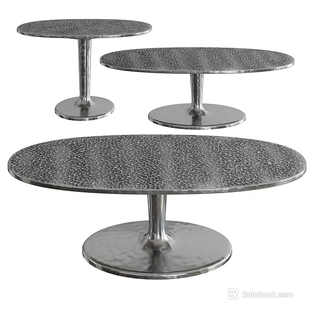 Modern Metal Coffee Table with Hammered Texture Round Top and Sturdy Circular Base 3d model
