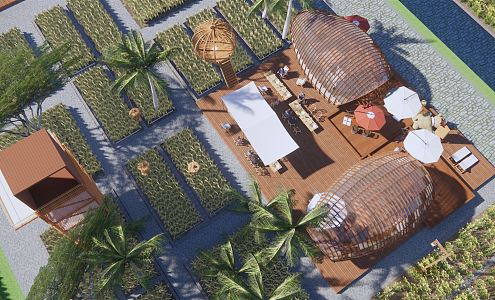 Modern Farm Country Park Holiday Wooden House Nature Classroom Paddy Field Restaurant Post Station Rice Rape Flower Net Red Farm Field Sports Ground 3d model