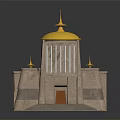 Ancient Building With Golden Dome Stone Structure Steps Entrance And Decorative Lines