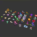 Colorful Cartoon Style Scene Components With Stars Shells Mushrooms Gems For Games And Toys