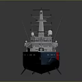 3D Model of Modern Naval Ship with Gray Blue Hull Red Marking and Antenna Superstructure