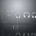 Computer Headphones Various Types In Ear Over Ear with Sleek White Outline Dark Background Reflection 3d model